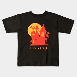 trick or treat Spooky Castle Halloween Season orange for Black Background t-shirt Kids T-Shirt